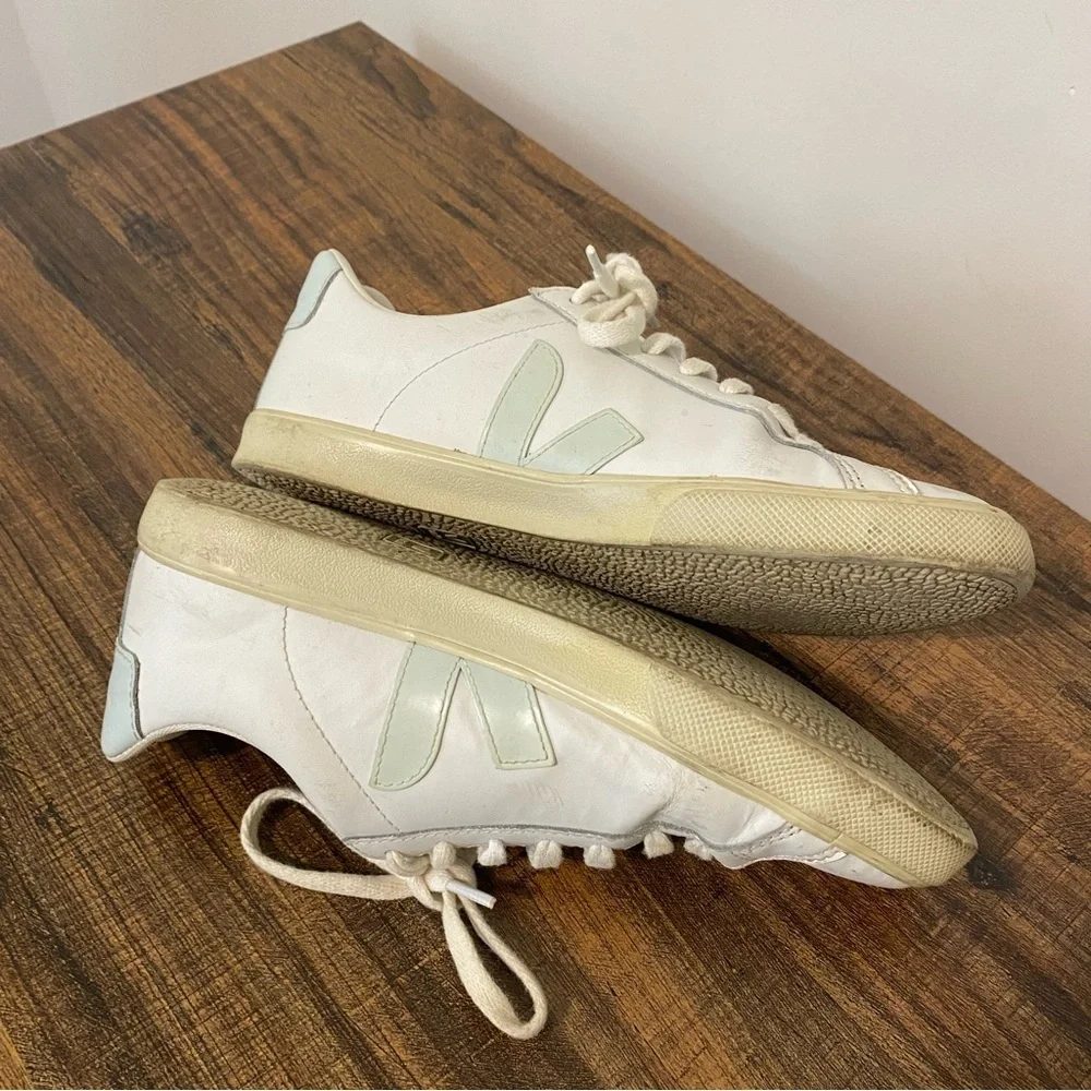 Veja White and Mint Green Sneakers size 7